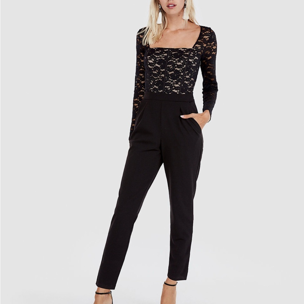Express Black Lace Jumpsuit with Tapered Fit
